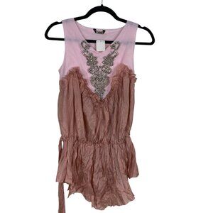 NWT Calma Women's Top Pink Size M Silk Rhinestones Fairy Unique Old Money